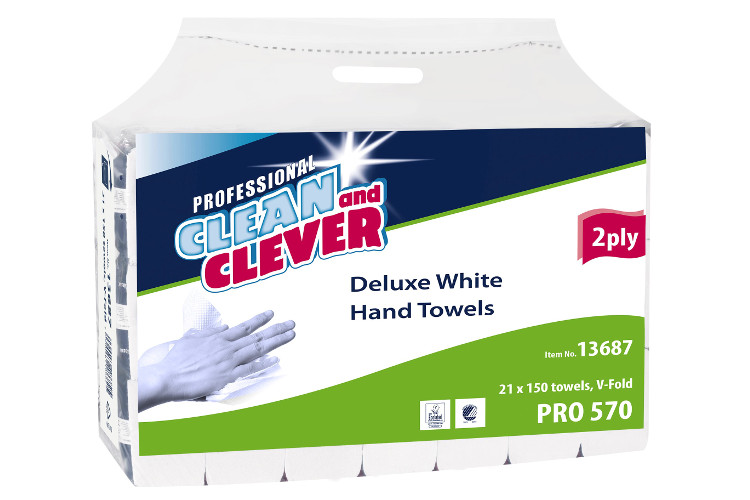 Clean and Clever V-fold hand towel 2 ply white handy pack